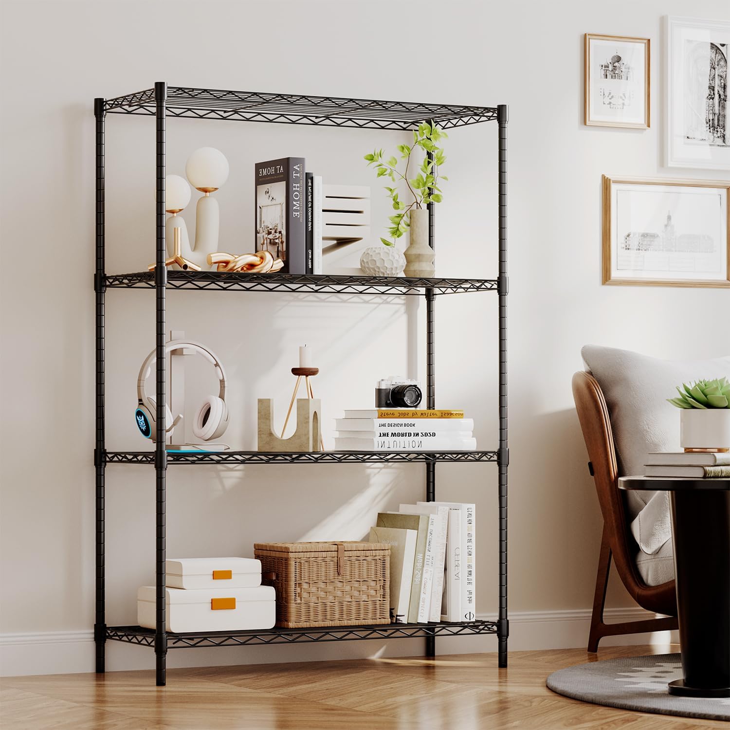 4-Tier Wire Storage Shelves | 36x14x54 | Black | with Adjustable Racks | Heavy-Duty Metal Shelf, Holds Upto 1000 lbs