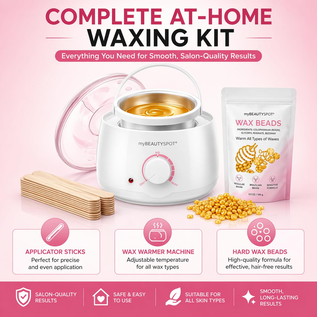 Wax Warmer for Hair Removal Kit - Electric Wax Machine for Women at Home - Full Body Bikini Brazilian - Includes Hard