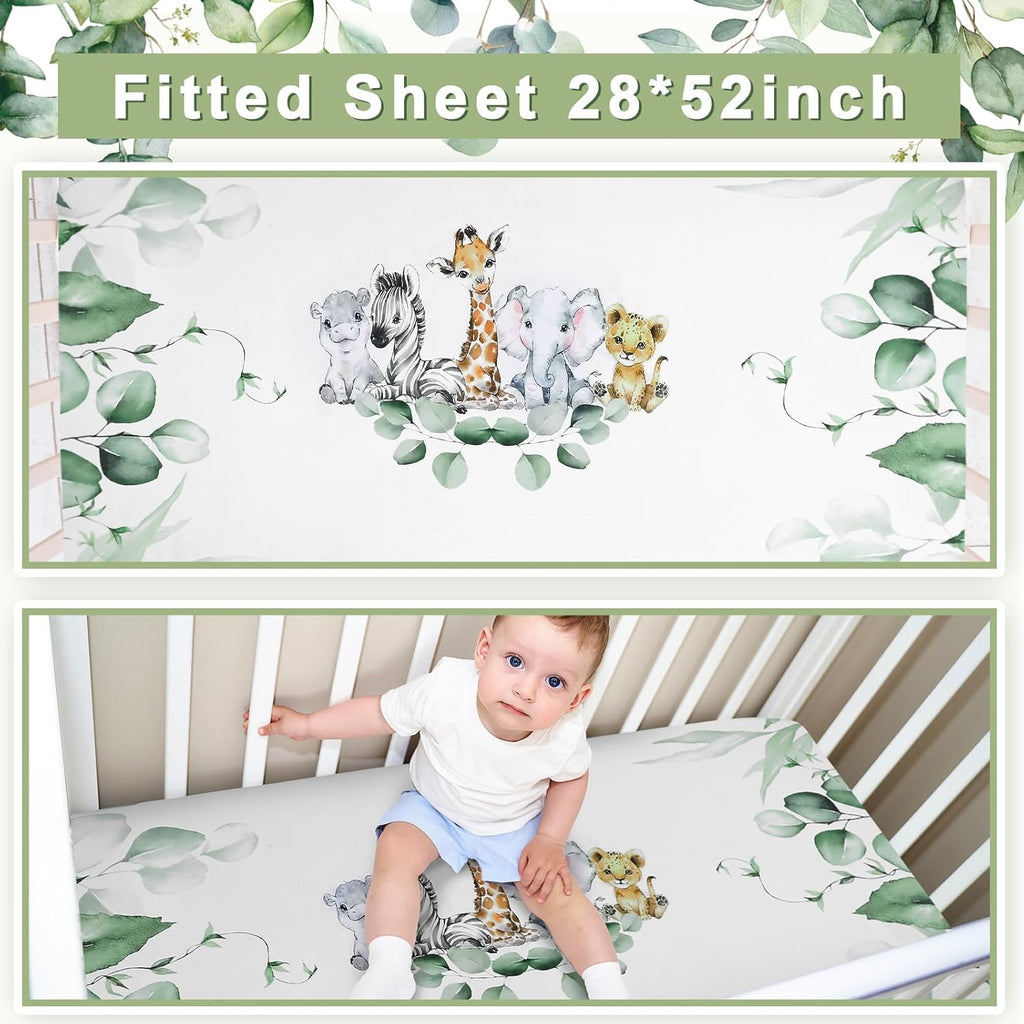 Baby Safari Animals Crib Bedding Set 3 Pcs Crib Set Baby Blanket, Fitted Sheet, Pillowcase Soft Flannel Nursery