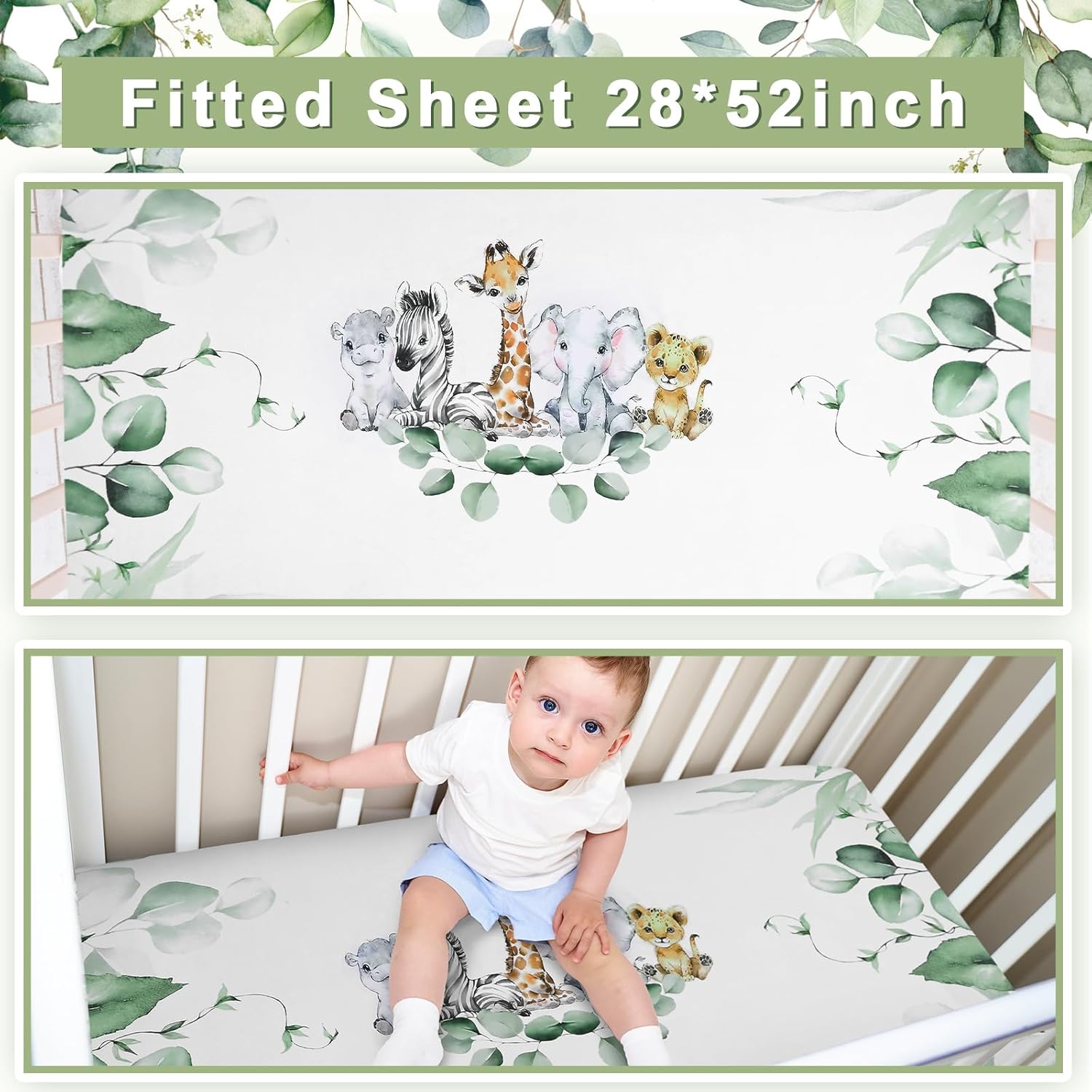 Baby Safari Animals Crib Bedding Set 3 Pcs Crib Set Baby Blanket, Fitted Sheet, Pillowcase Soft Flannel Nursery