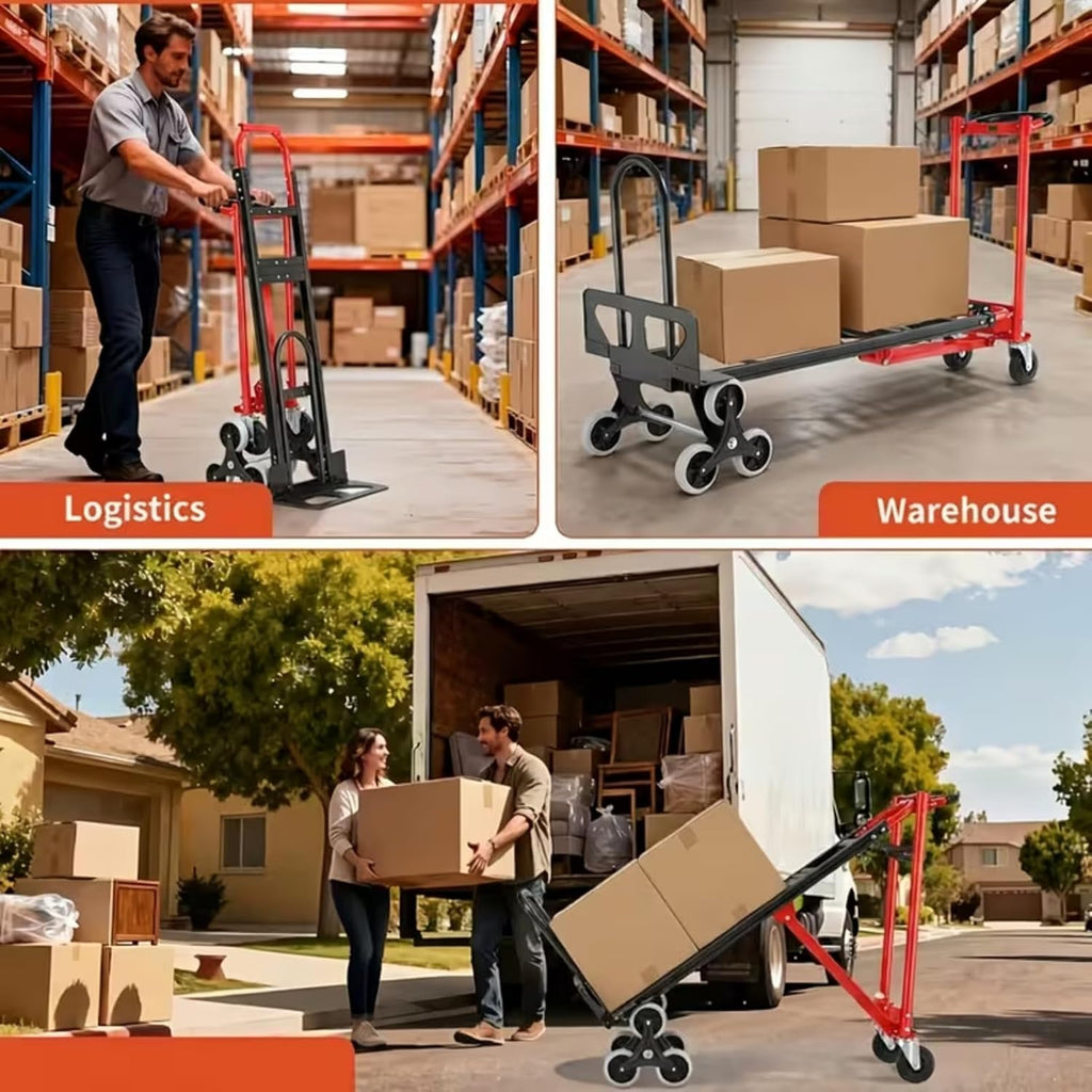Heavy Duty 1000lbs Hand Truck, 4-in-1 Convertible Stair Climbing Dolly | Foldable Platform Utility Cart with Rubber