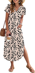 Women's Short Sleeves Summer Maxi Dresses with Pocket