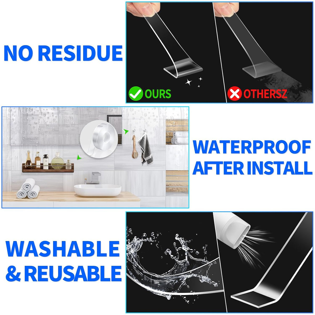 Double Sided Tape Heavy Duty, Removable Nano Tape, 20FT, 2 Rolls