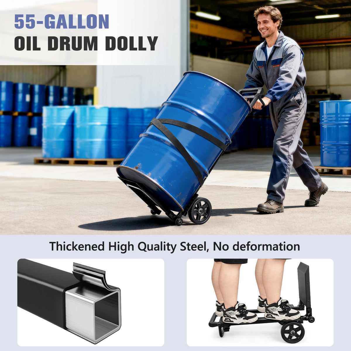 600LB 55-Gallon Drum Dolly, Heavy Duty Carts with Wheels