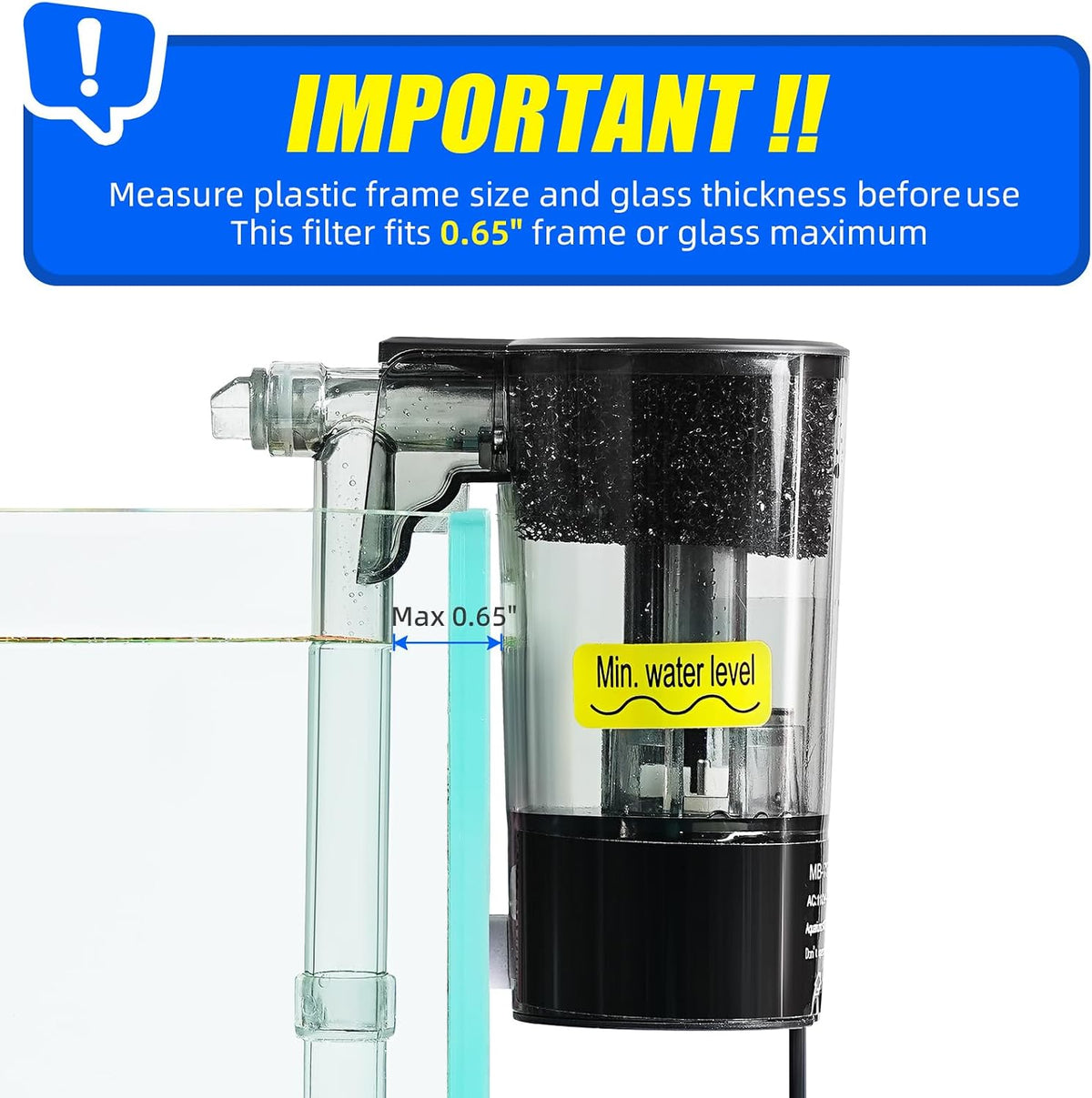 Aquarium Hang on HOB Power Filter 5 Gallon Rimless Small Fish Tank Filter 90GPH (up to 5Gal)