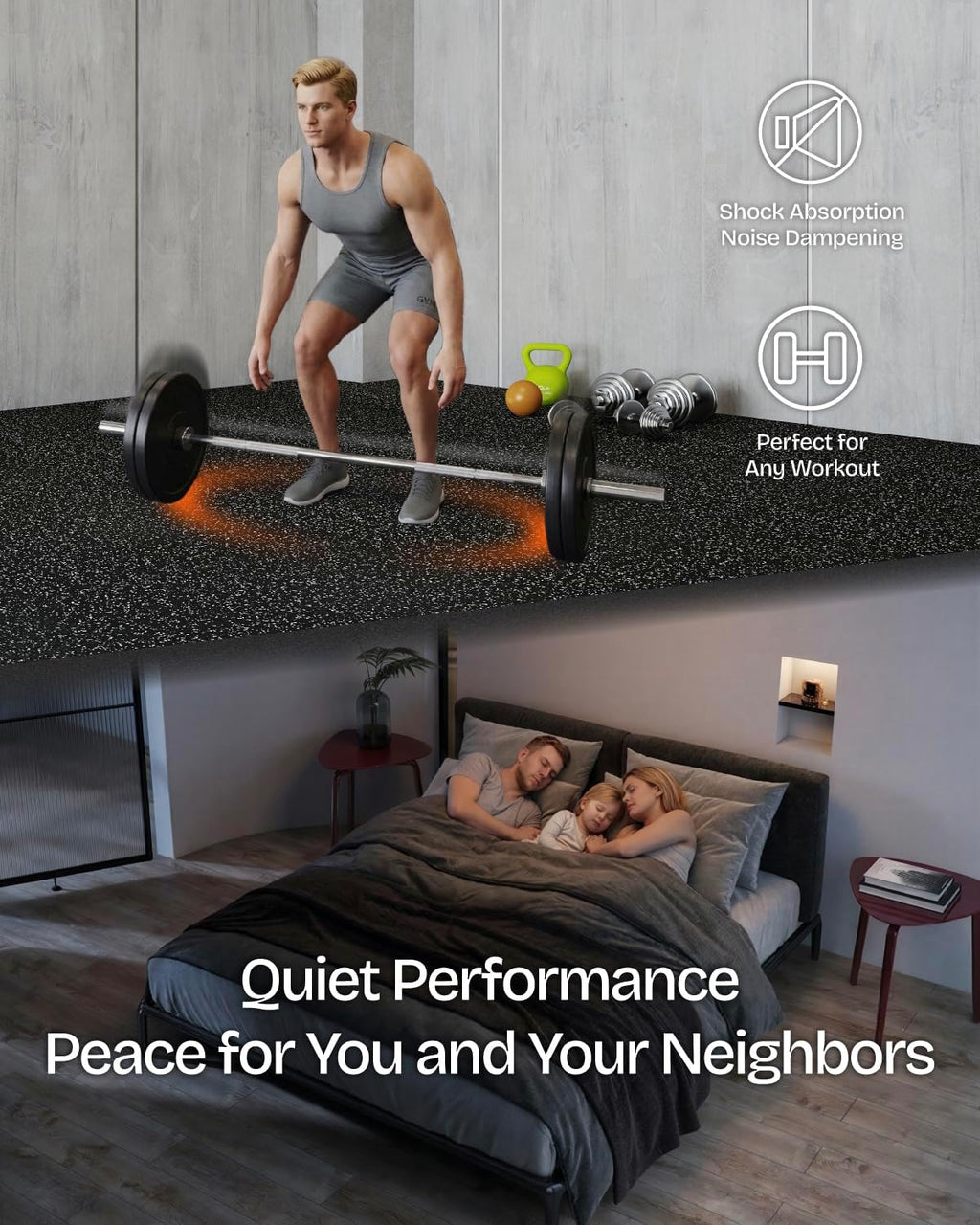0.6" Thick 48 Sq Ft Rubber Top Gym Flooring Mats for Home Gym | Dual-layer Rubber & HD EVA, NO Warping, 12 Tiles