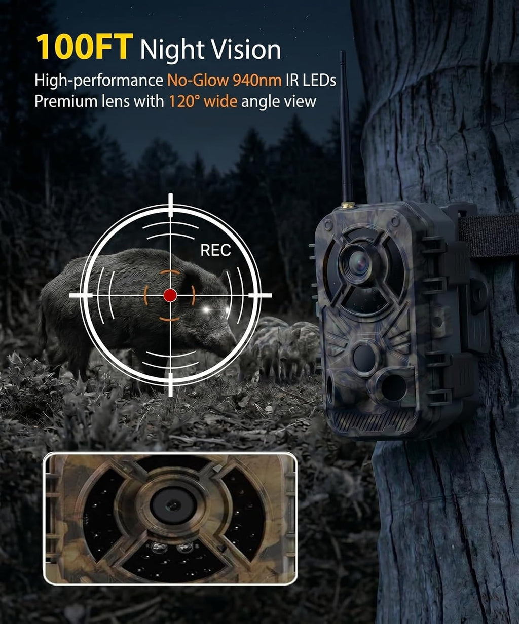 WiFi Trail Camera 4K 48MP, Night Vision Game Camera for Wildlife Hunting, 0.1s Trigger IP66 Waterproof (32GB Card