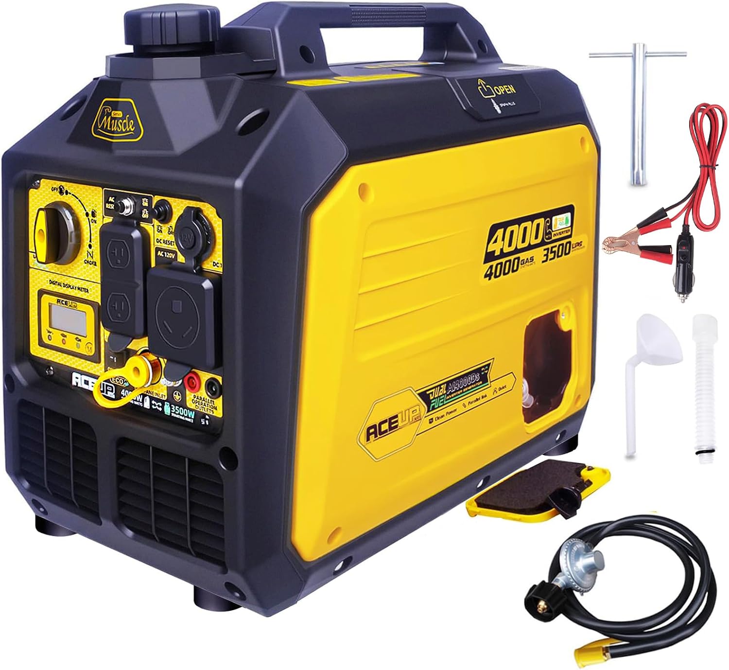 4000 Watt Dual Fuel Inverter Generator Portable Quiet 149cc, Gas and Propane Powered for Home, RV-Ready, EPA Compliant