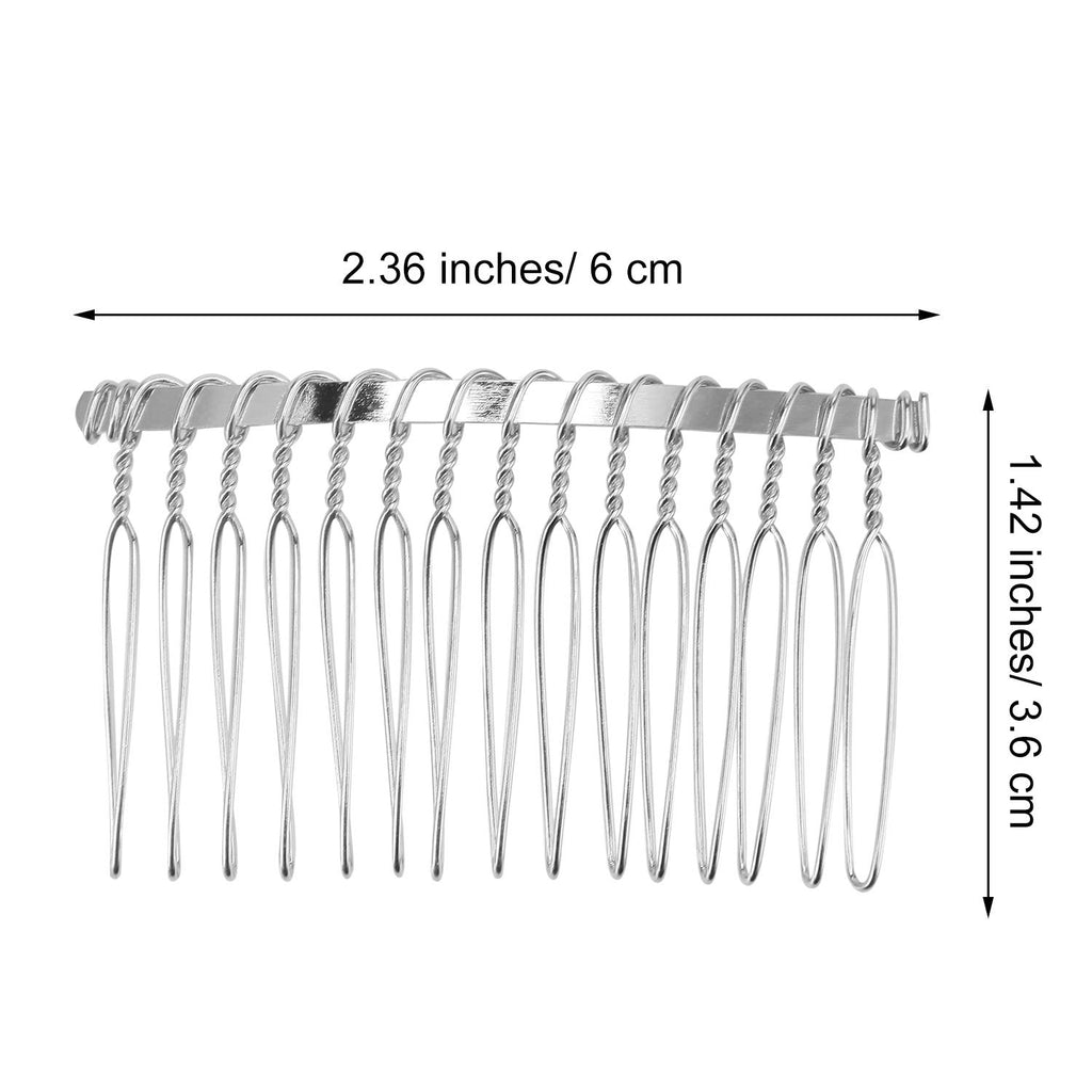 10 Pieces Metal Hair Comb Clip Wire Wedding Bridal Veil Combs for Women (15 Teeth, Silver)