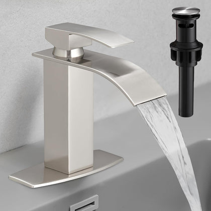 Brushed Nickel Bathroom Faucet 1 Hole Single Hole Vanity Faucet