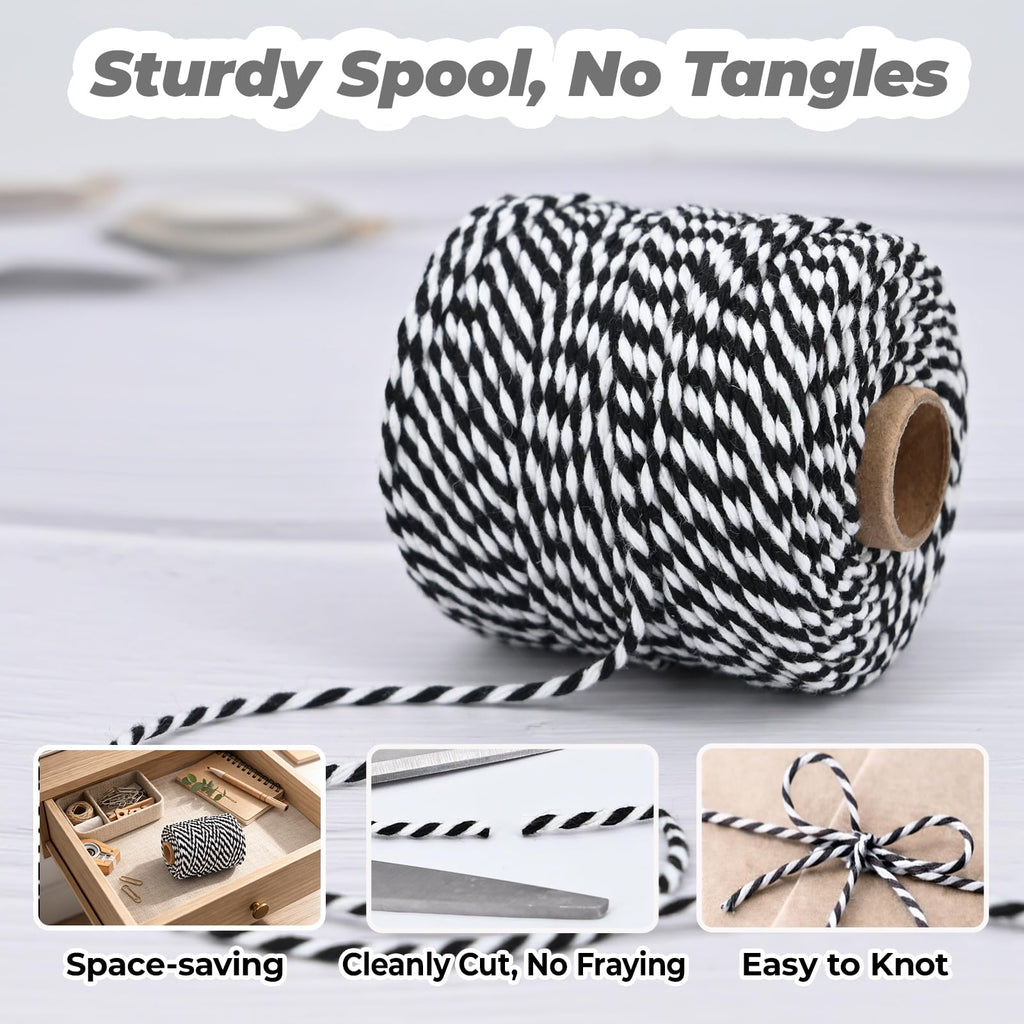 Black and White Cotton Twine String, 164 Feet, 2mm Thick