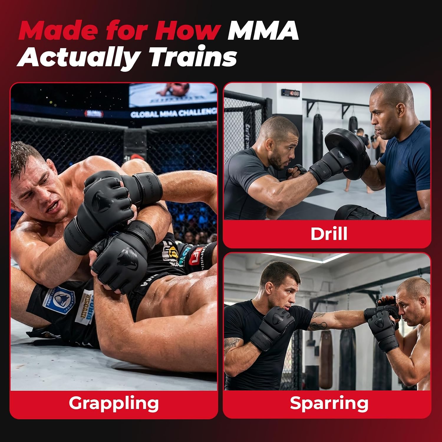 MMA Gloves Sparring for Men– Open Palm Training Gloves for Grappling, Kickboxing, Muay Thai, Youth Self-Defense