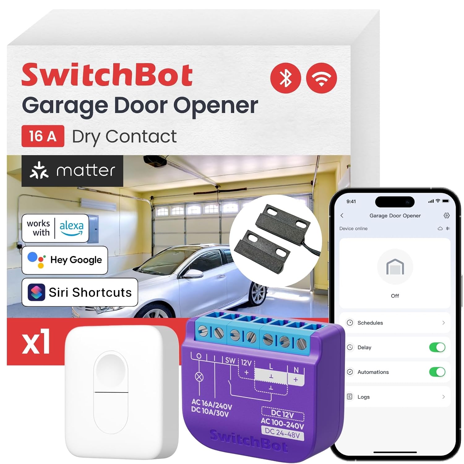 Smart Garage Door Opener w/Remote, Matter Certified, Alexa/Google/Siri/IFTTT/Smartthings Supported, Most Garage Door