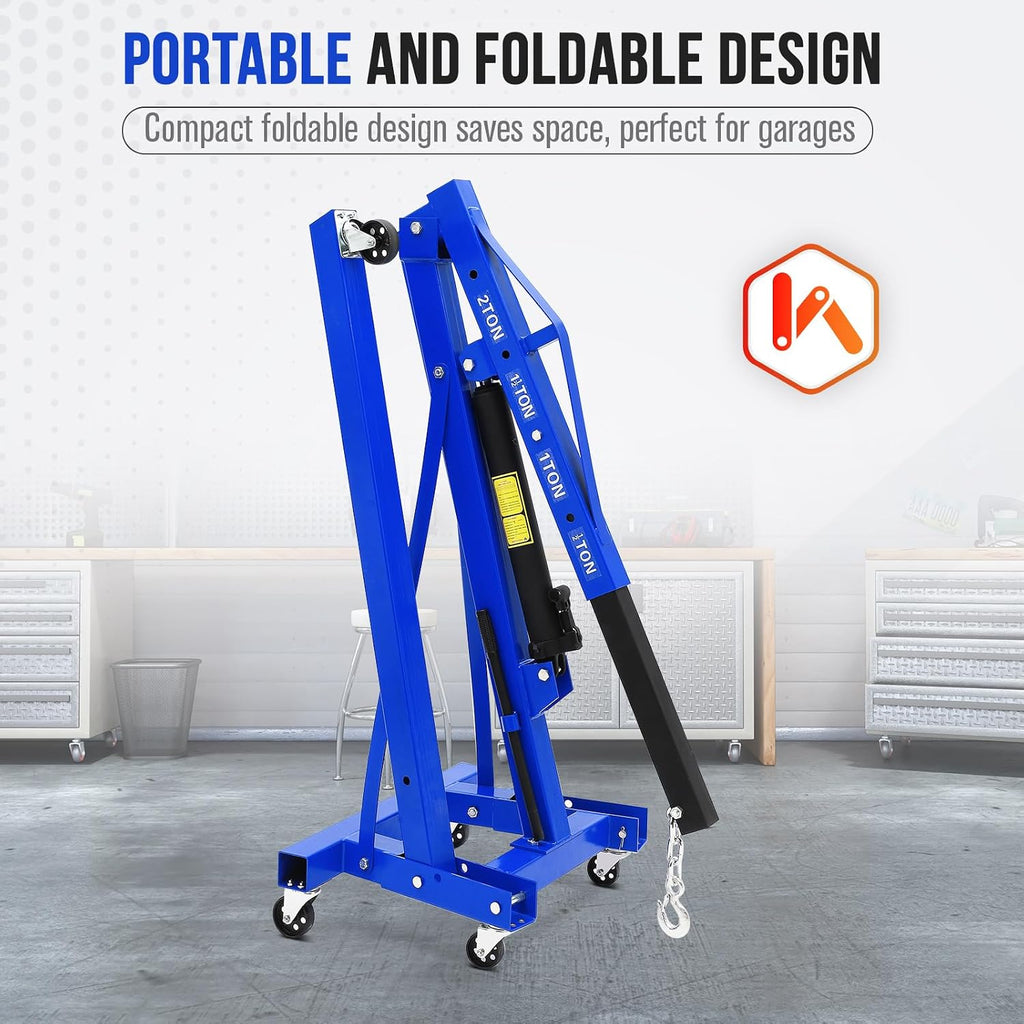 2-Ton Folding Engine Hoist with Leveler, 4400 Lbs Capacity