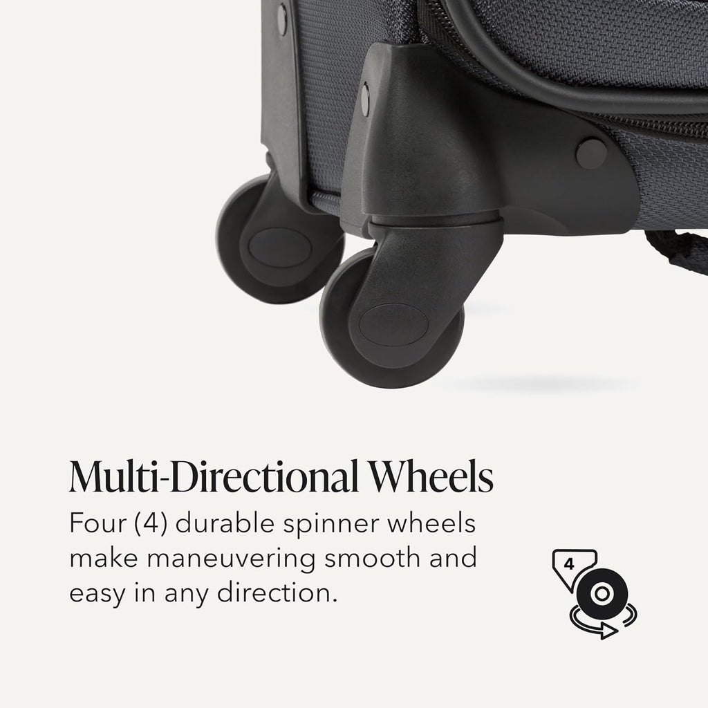 Sion Softside Expandable Spinner Luggage Durable Lightweight Travel Suitcase, Dark Grey, Carry-On