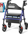 Foldable Rollator Walkers with Seat for Seniors, 8'' Big Wheels, 350 lb. Weight Capacity, Adjustable Handles and Seat