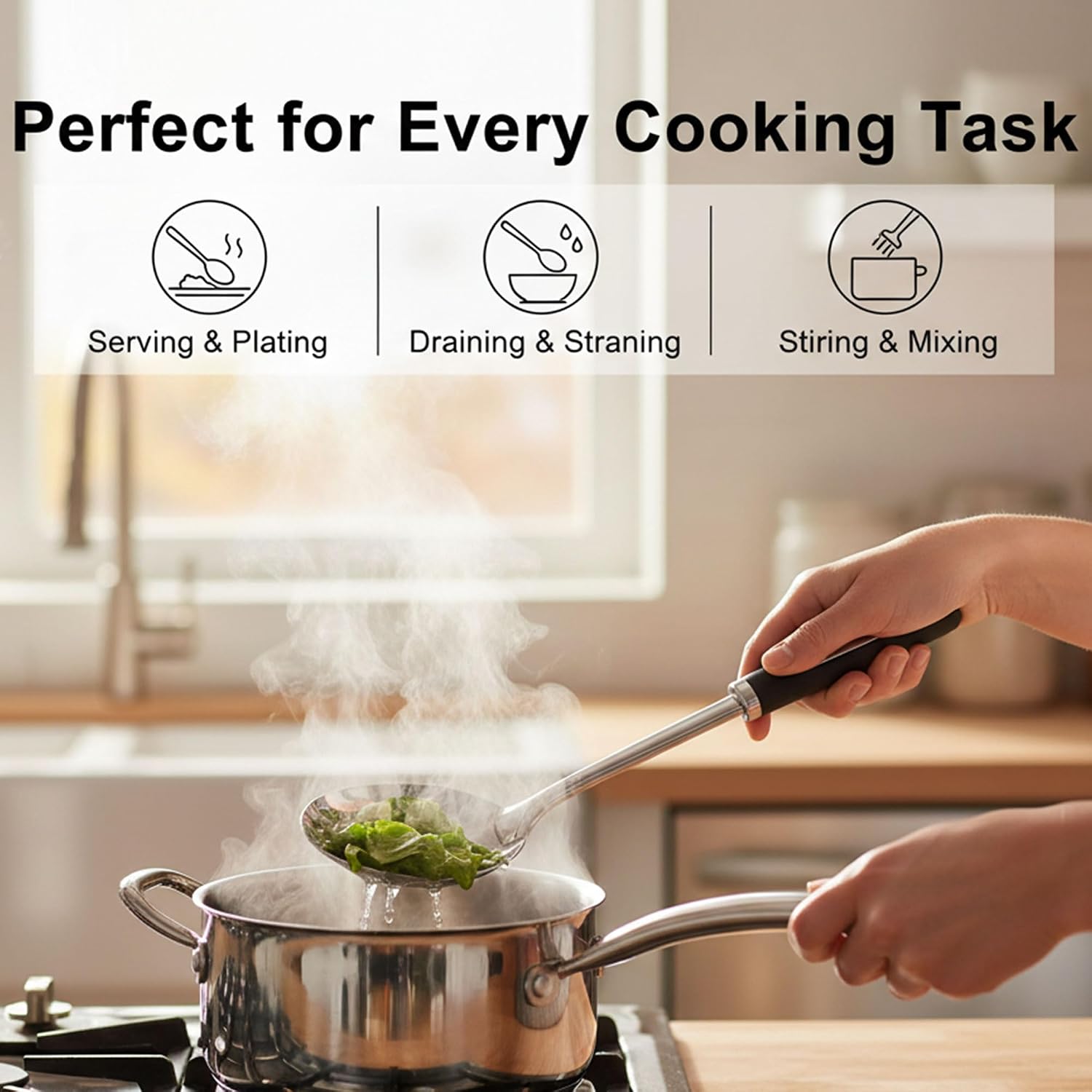 Stainless Steel Kitchen Utensil Set – Premium Thickened Cooking Utensils Set, Silver Kitchen Tools Set for Cooking