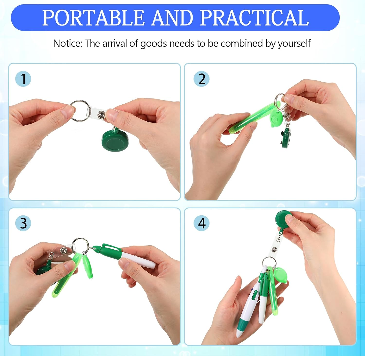 30 Pcs Retractable Shuttle Pen Clip with Mini Highlighter Nurse Badge Pen Neon Marker LED Keychain Ring Clip