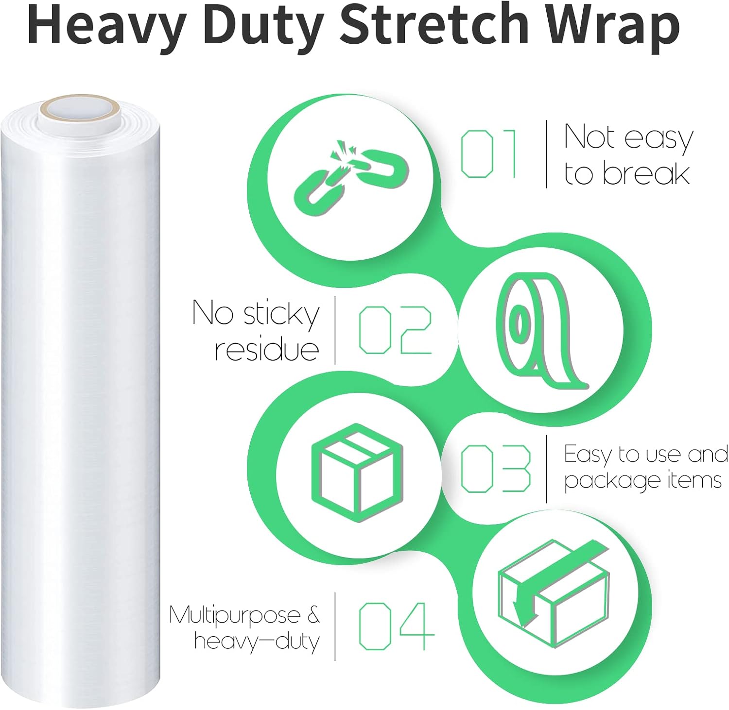 Stretch Film With Handles Industrial Strength Moving Wrapping Plastic Roll Shrink Wrap For Pallet Wrap 15 Inches X