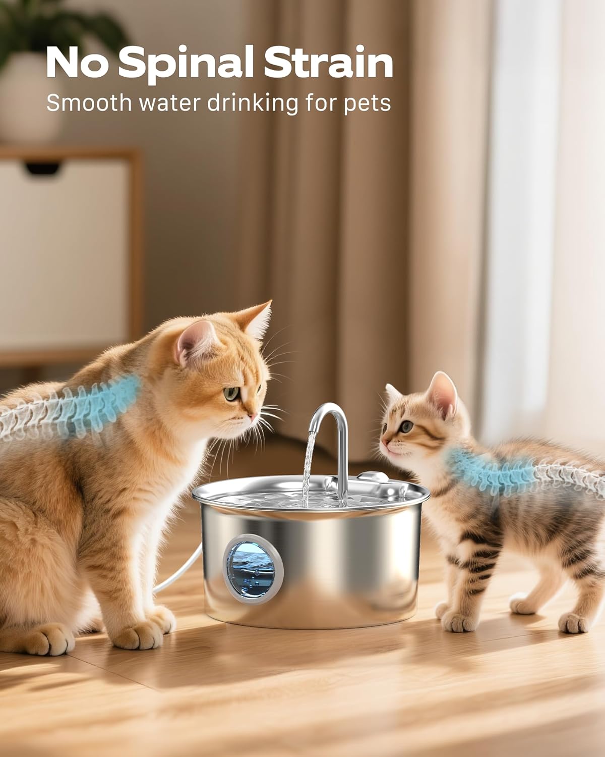 Cat Water Fountain Stainless Steel: Cat Fountain for Drinking - 88oz/2.6L Pet Water Fountain for Cats Indoor - Quiet