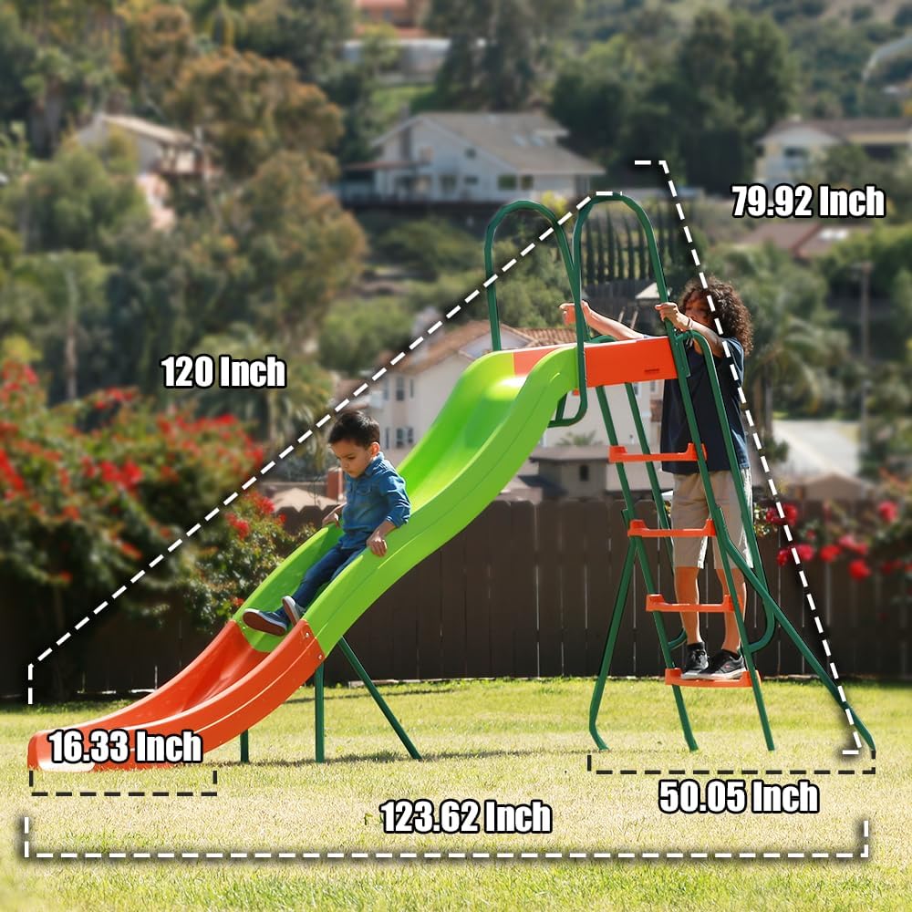 Playground Slide - Big Backyard Freestanding Plastic Slide - 10 ft Outdoor Swing Set Slide for Kids Ages 4-8