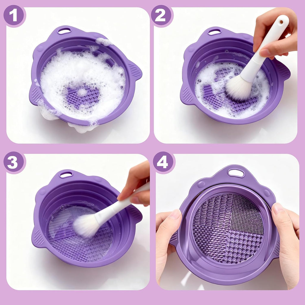 Makeup Brush Cleaner Mat & Drying Basket, Makeup Brush Cleaner and Dryer, Make Up Brush Cleaner Pad & Solution 3 In