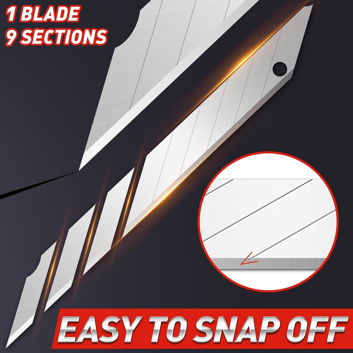 50 Pack Utility Knife Blades, 9mm Snap Off Blades (30°)