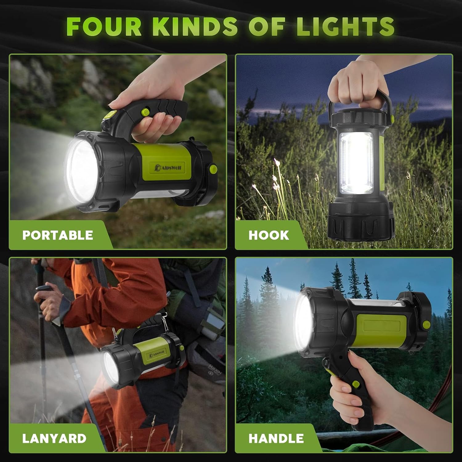Camping Lantern Rechargeable, LED Flashlight Spotlight Lantern with 800LM, 3600 mAh, Strap Included Portable Bright