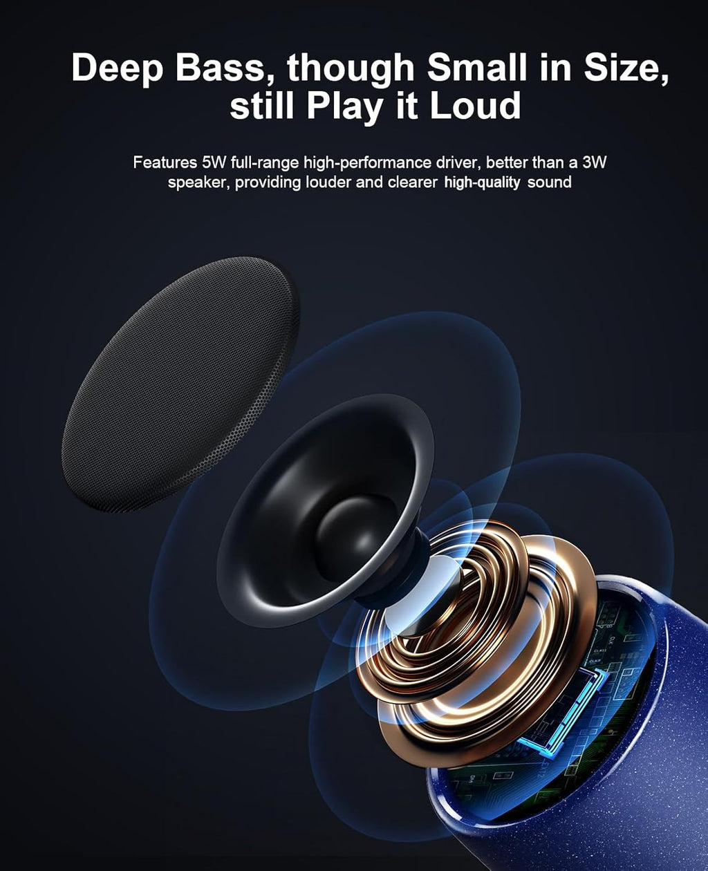 Small Speaker, Bluetooth Speaker with 360°HD Stereo Sound and Robust Bass, Mini Speakers with Hands-Free Call, IP67