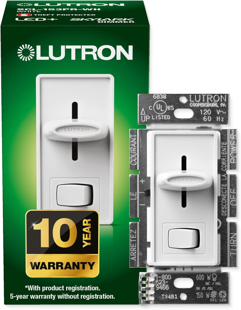 Lutron Skylark LED+ Dimmer Switch, Slide Dimmer, Single Pole/3-way