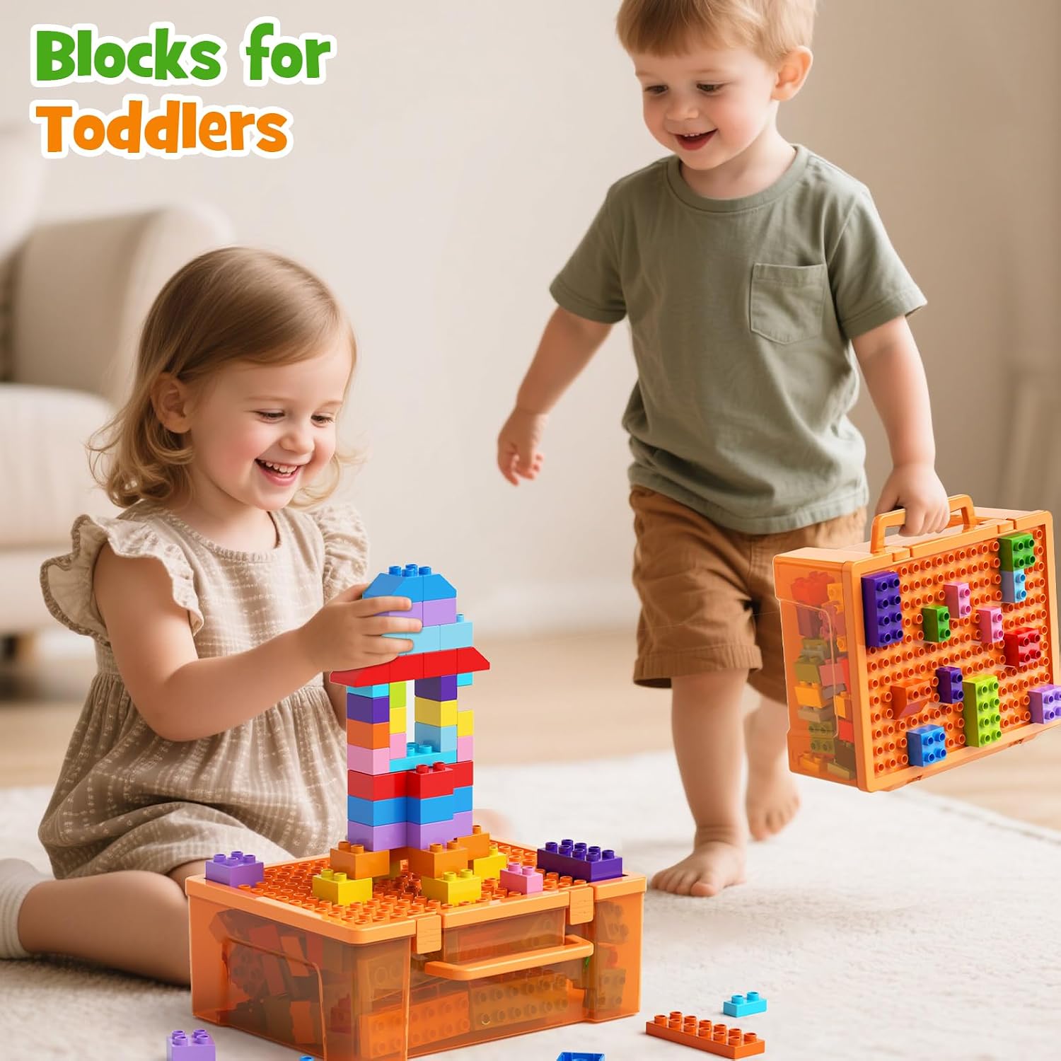Building Blocks Set with Storage Box & Base Plate - 97PCS STEM Toys for Toddlers, Kids Ages 3+, Compatible with Major