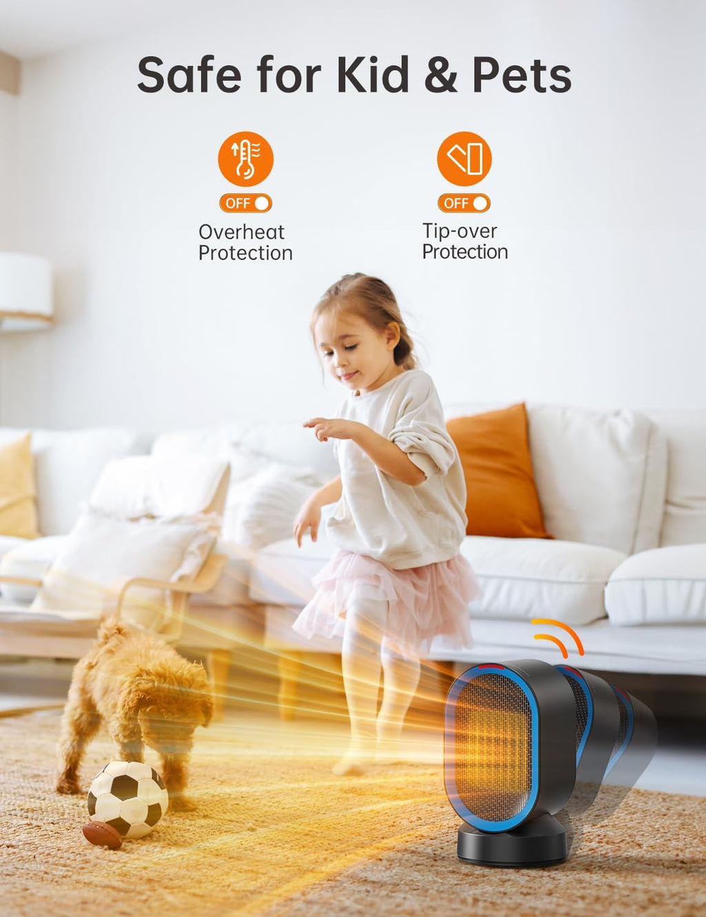 Small Heater for Indoor Use, PTC Ceramic Electric Desktop Heater | Fast Heating, Quiet, ECO Mode, Portable Space