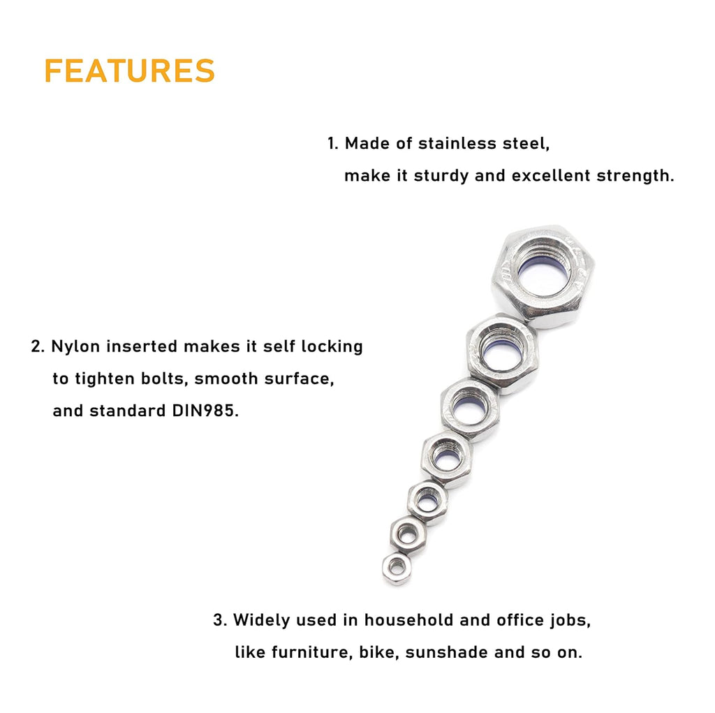 100Pcs M3 x 0.5mm Lock Nuts - 304 Stainless Steel Self-Lock Nylon Inserted 3mm Nylock Nuts for RC Model, 3D Printer