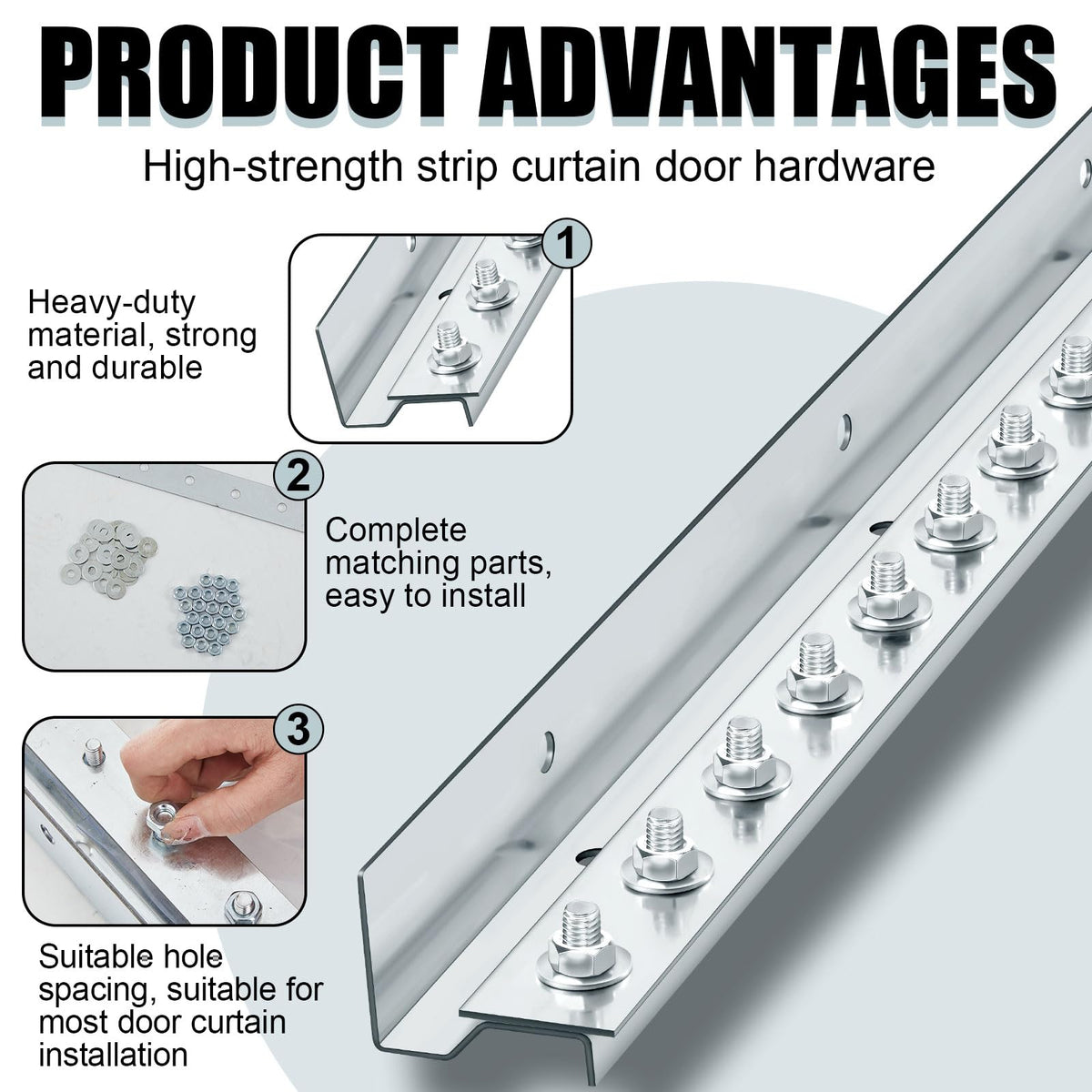 2 Pcs 4 ft Sections Galvanized Steel Strip Curtain Door Hardware