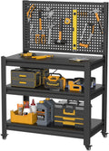 Work Bench with Pegboard,Heavy Duty Workbench with Wheels Adjustable Shelves,Tool Cart,Work Table for Garage