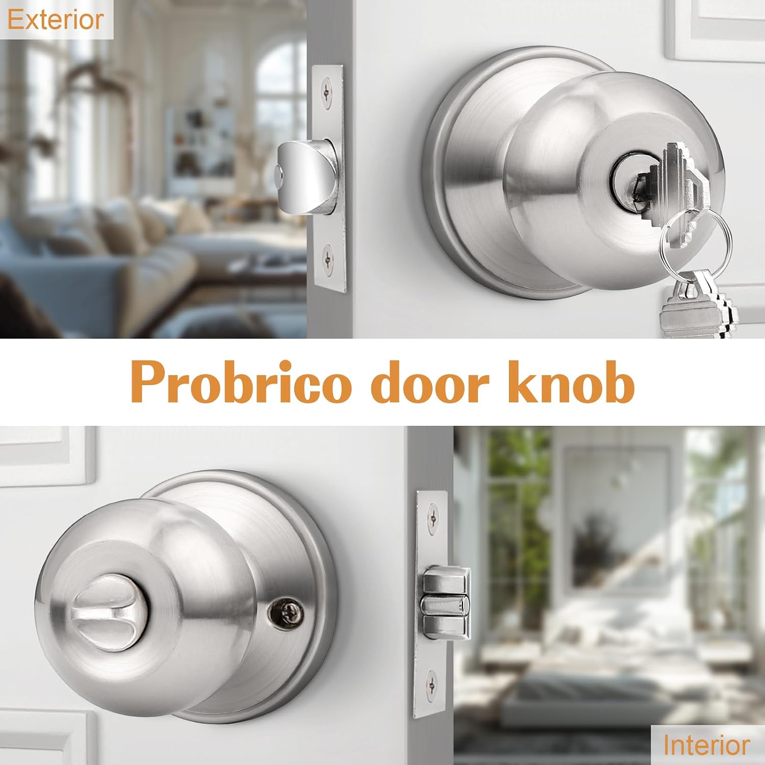 2 Pack Keyed Alike Entry Door Knobs with Lock and Key Ball Door Knob Handles Entrance Door Lockset Brushed Nickel Finish