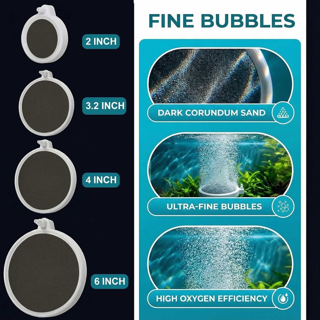 Fish Tank Bubbler, 3.2 Inch Aquarium Air Stone Kit, Nano Quiet Oxygen Diffuser for 20-70 Gallon Tanks, High Dissolved