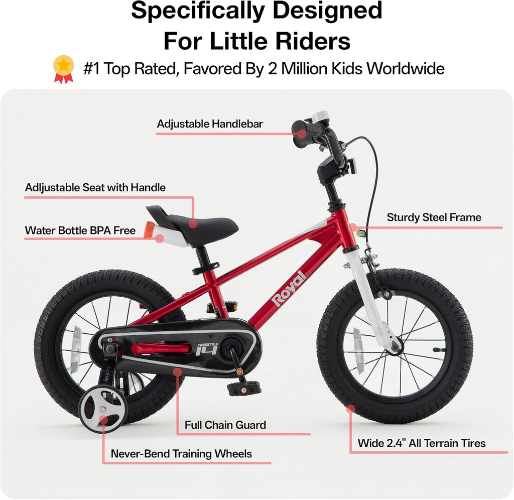 Freestyle Kids Bike 12 14 16 Inch with Training Wheels, 18 Inch with Kickstand, Bicycle for Ages 3-10 Years Boys Girls