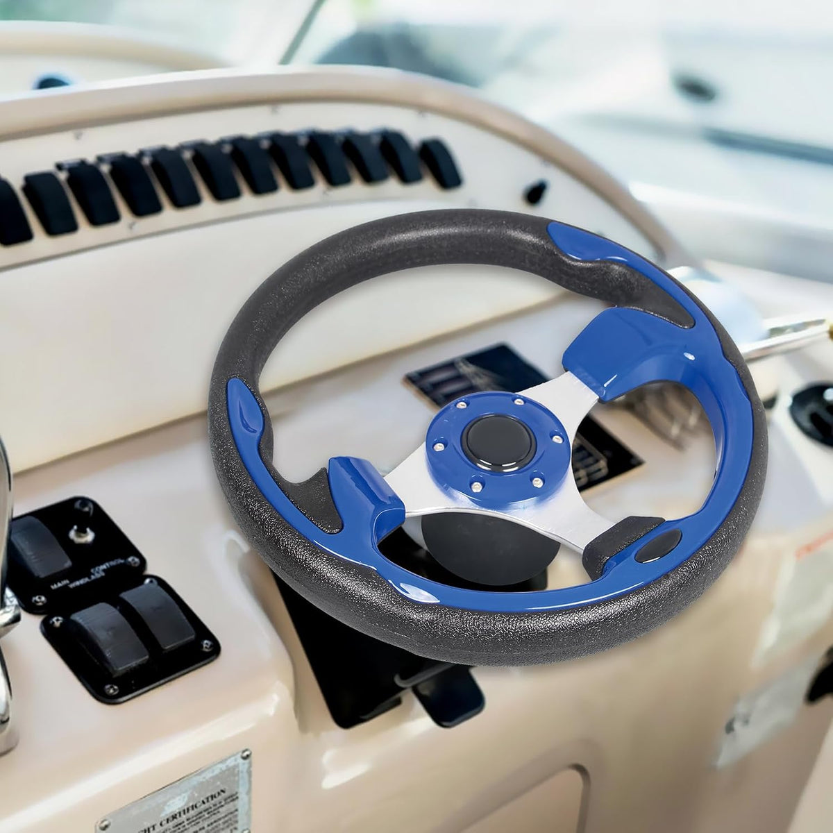 12.5" Blue Marine Boat Steering Wheel with 3/4" Axle Hub Adapter