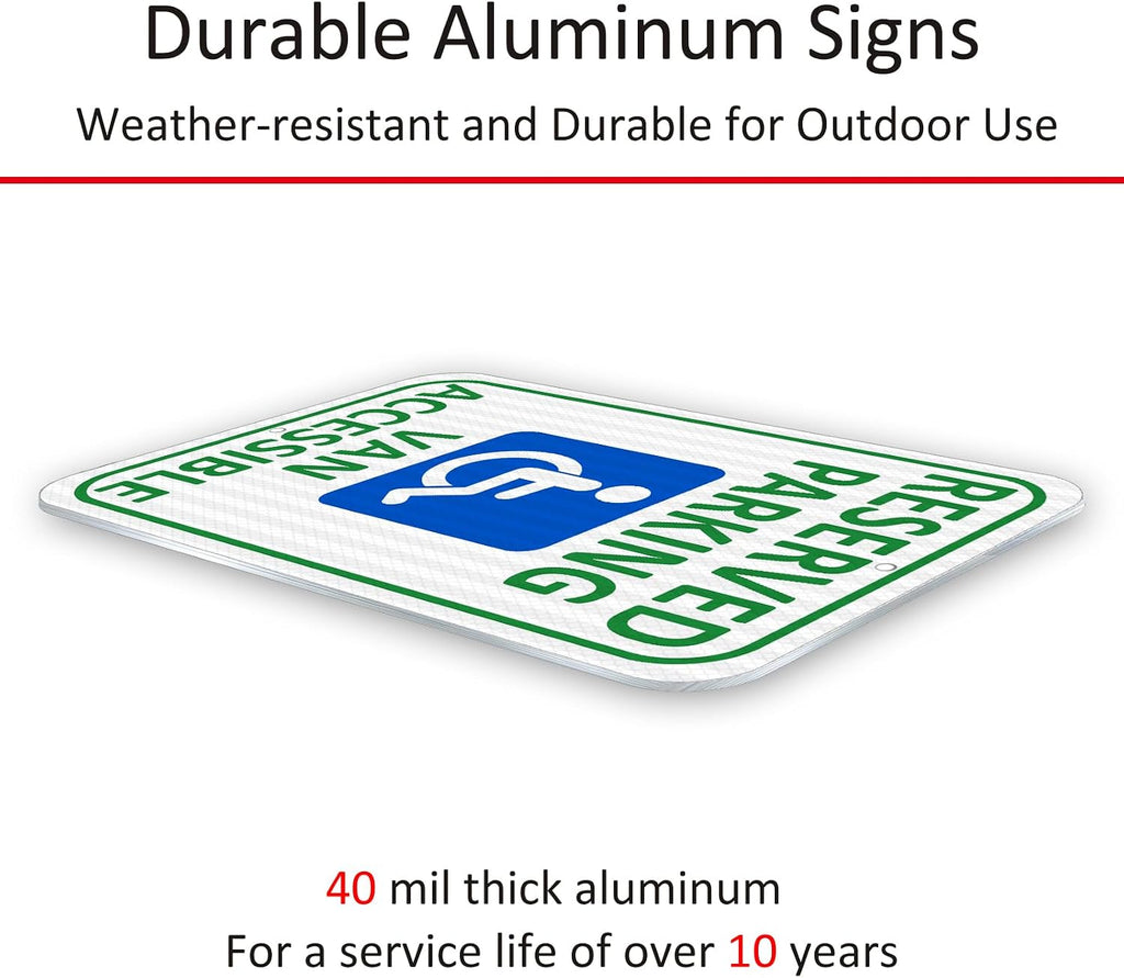 (2 Pack) Reflective Aluminum Reserved Parking Sign, 18" x 12" Heavy-duty Handicap Van Accessible Sign, Durable Metal
