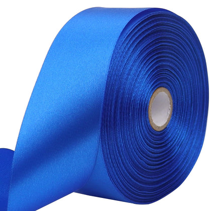 Blue Solid Satin Ribbon 1-1/2 Inch 50 Yards Solid Polyester Fabric Ribbon for Gift Wrapping Wedding Christmas Baby