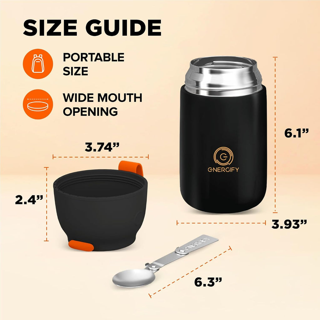 Vacuum Insulated Food Jar. Large 24oz Bowl incl. Folding Spoon, Cup. Wide Mouth Keep Hot & Cold Drinks Soup Lunch