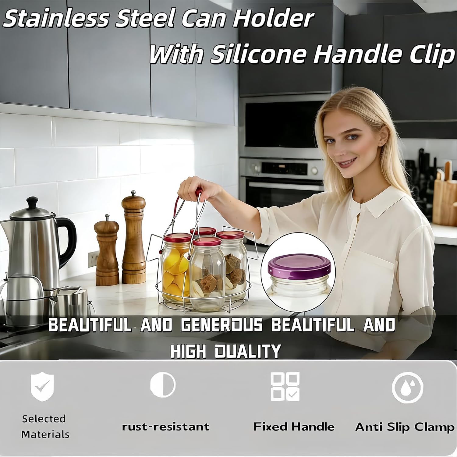 Stainless Steel Canning Rack with Jar Lifter Tongs, 11 Inch, 2-Piece Set