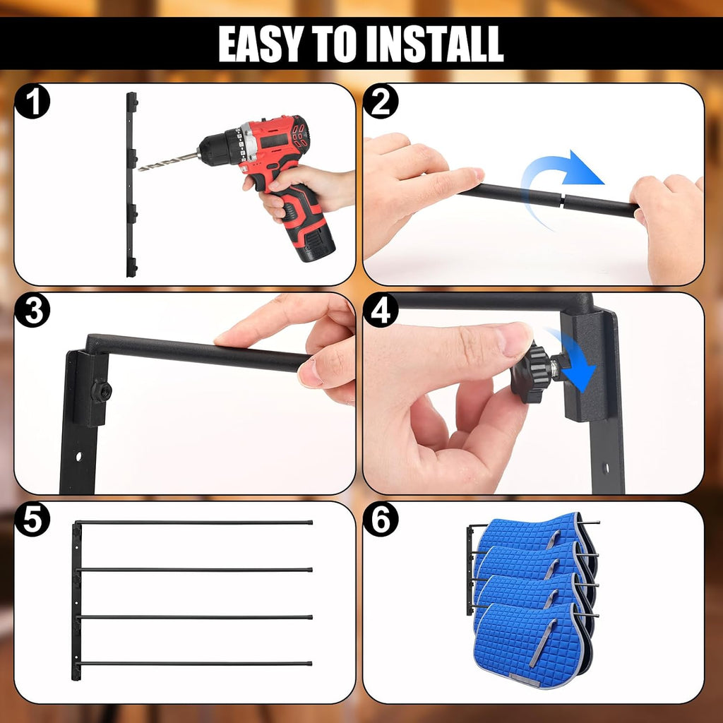 Saddle Pad Rack 4 Bar Wall Mount, Horse Blanket Holder 180 Degree Swing Rack Arms Saddle Rack Wall Mount for English