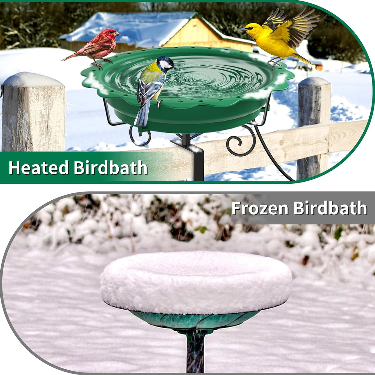 Heated Bird Bath for Deck Railing, 100W Heated Birdbath for Outdoors, Green