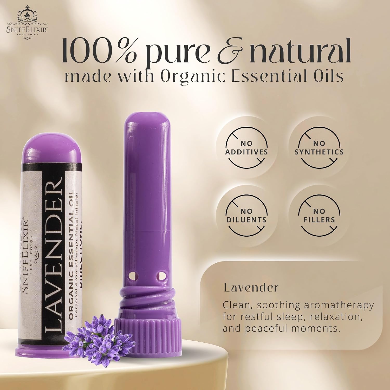 Lavender Essential Oil Aromatherapy Nasal Stick Vapor Inhaler for Sleep Aid, Meditation, Relaxation - USA Made with