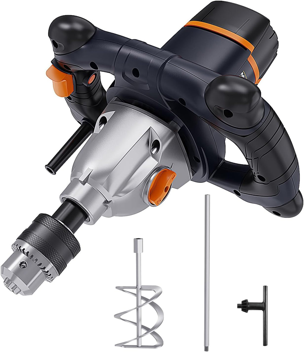 Mixer 13A Single Paddle Concrete Mortar Mixer, 5/8" Keyed Chuck, Soft Start, Come w/100mm Large Spiral Mixing Paddle