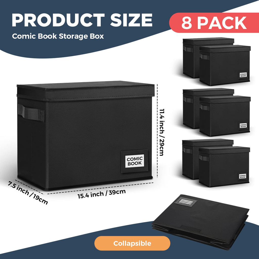 8 Pack Collapsible Comic Book Storage Boxes, 15.4" x 7.5" x 11.4"
