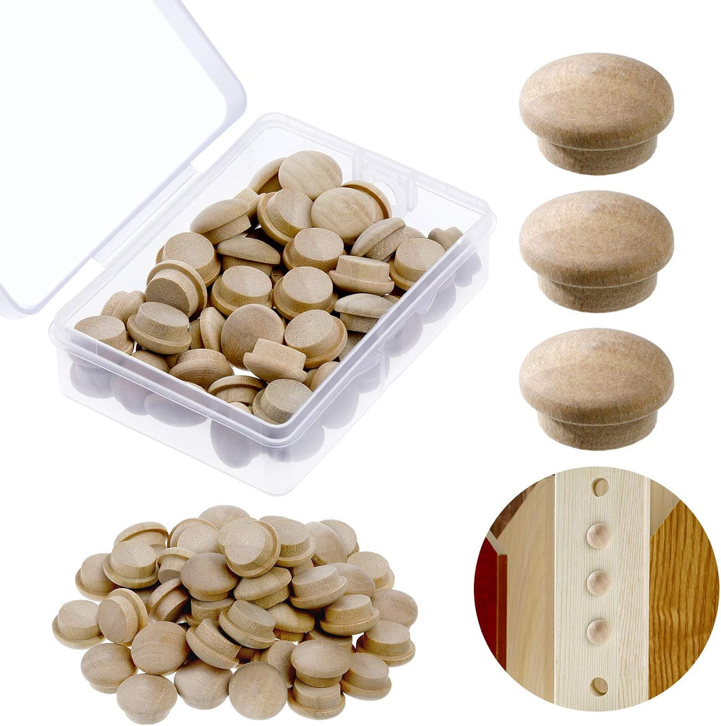 50 Pcs 1/2 Inch Wood Plugs for Screw Holes, Wooden Button Screw Hole Covers Wood Hole Plugs for Furniture Cabinets