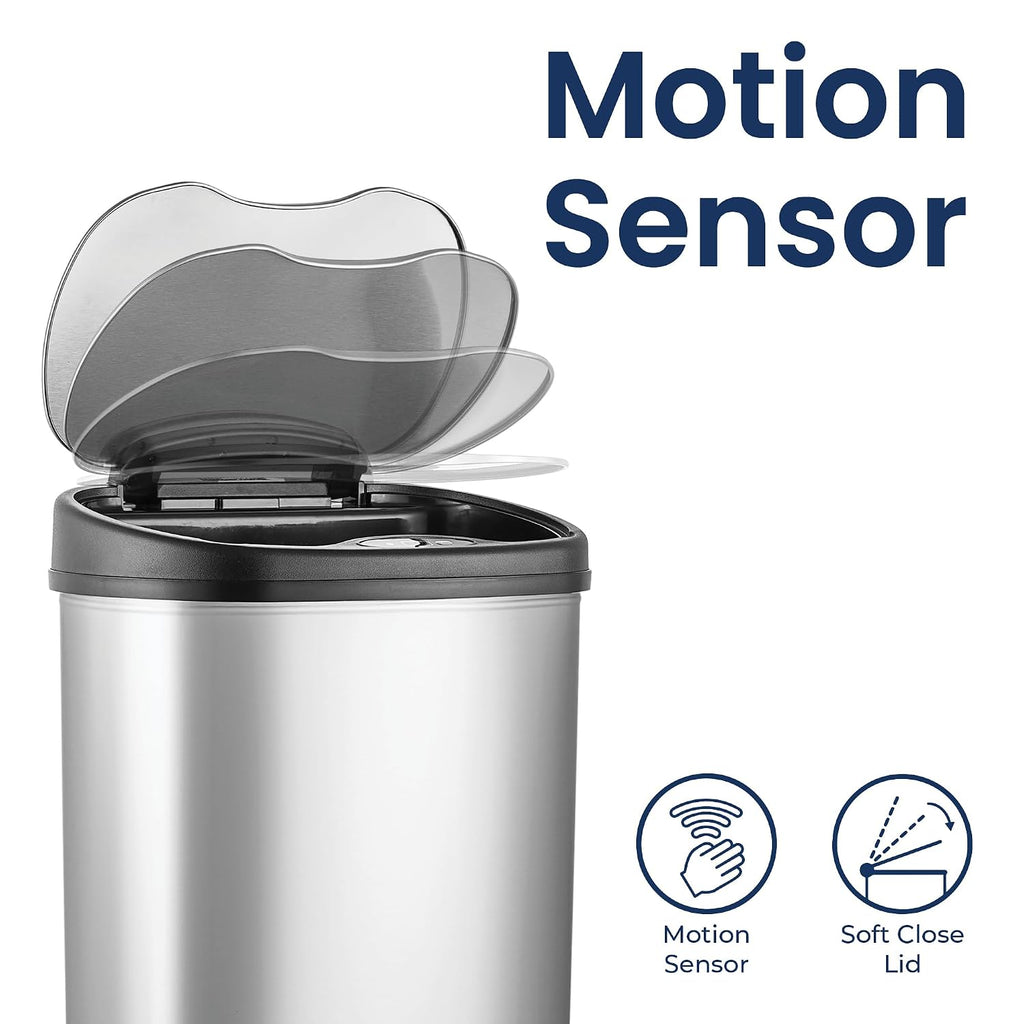 13 Gallon Oval Automatic Trash Can, 50L Touchless Motion Sensor Garbage Can with Odor-Sealing Lid & One-Touch Manual